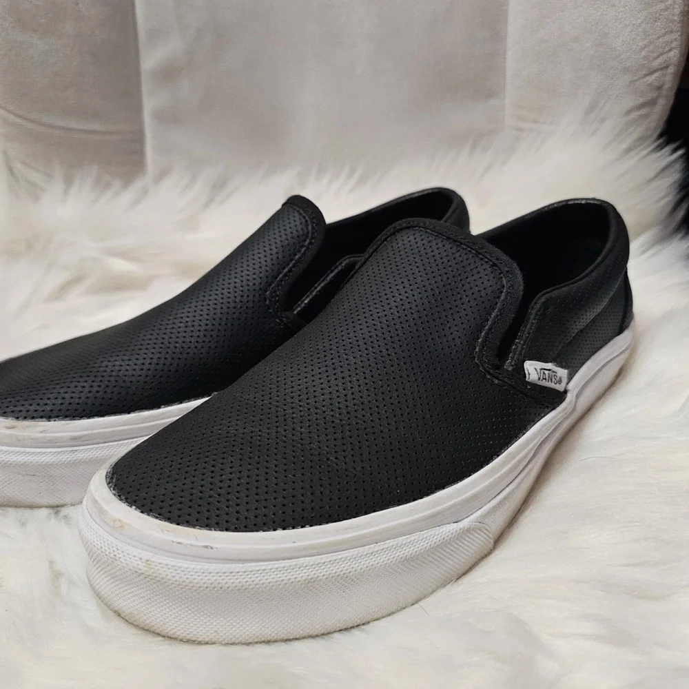 Vans - Leather‎ Black Slip Ons